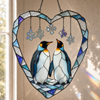 Penguin Couple Heart Snowflake Holographic Acrylic Suncatcher