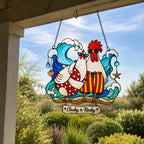 Personalized Beach Chicken Couple Holographic Acrylic Suncatcher