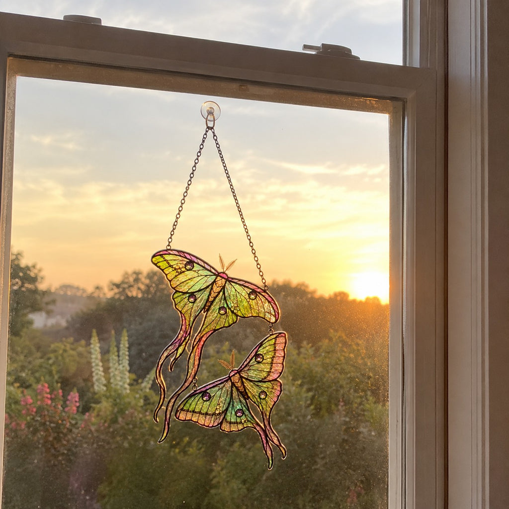 Personalized Luna Moth Couple Holographic Acrylic Suncatcher