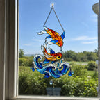 Koi Fish Couple Ocean Wave Holographic Acrylic Suncatcher
