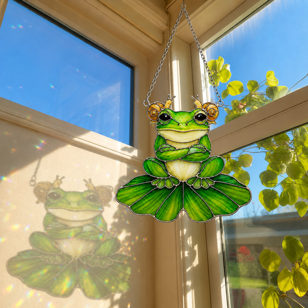 Frog & Snail Friends on Leaf Holographic Acrylic Suncatcher