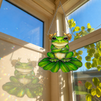 Frog & Snail Friends on Leaf Holographic Acrylic Suncatcher