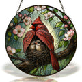 Cardinal Couple & Nest Stained Glass Suncatcher
