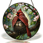 Cardinal Couple & Nest Stained Glass Suncatcher