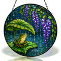 Frog & Wisteria Leaf Umbrella Stained Glass Suncatcher