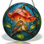 Lovebirds Flower Umbrella Stained Glass Suncatcher