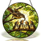 Mother Bird Feeding Chicks Stained Glass Suncatcher