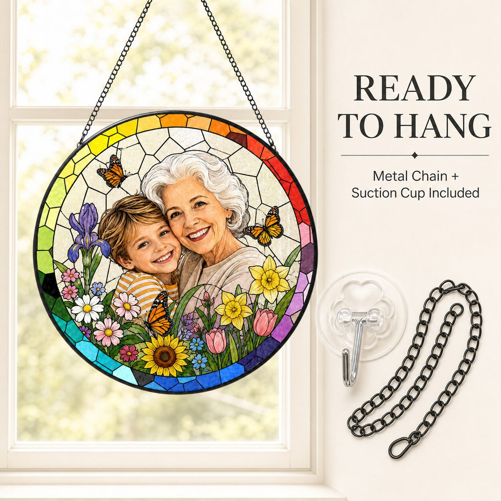 Personalized Rainbow Garden Photo Stained Glass Suncatcher