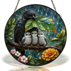 Sheltering Bird Family Stained Glass Suncatcher