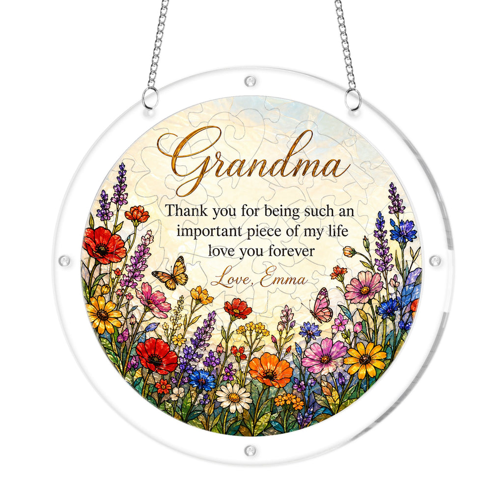 Personalized Grandma Wildflower Acrylic Puzzle Suncatcher
