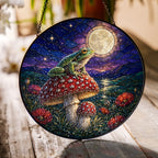 Frog on Mushroom Moonlit Stained Glass Suncatcher