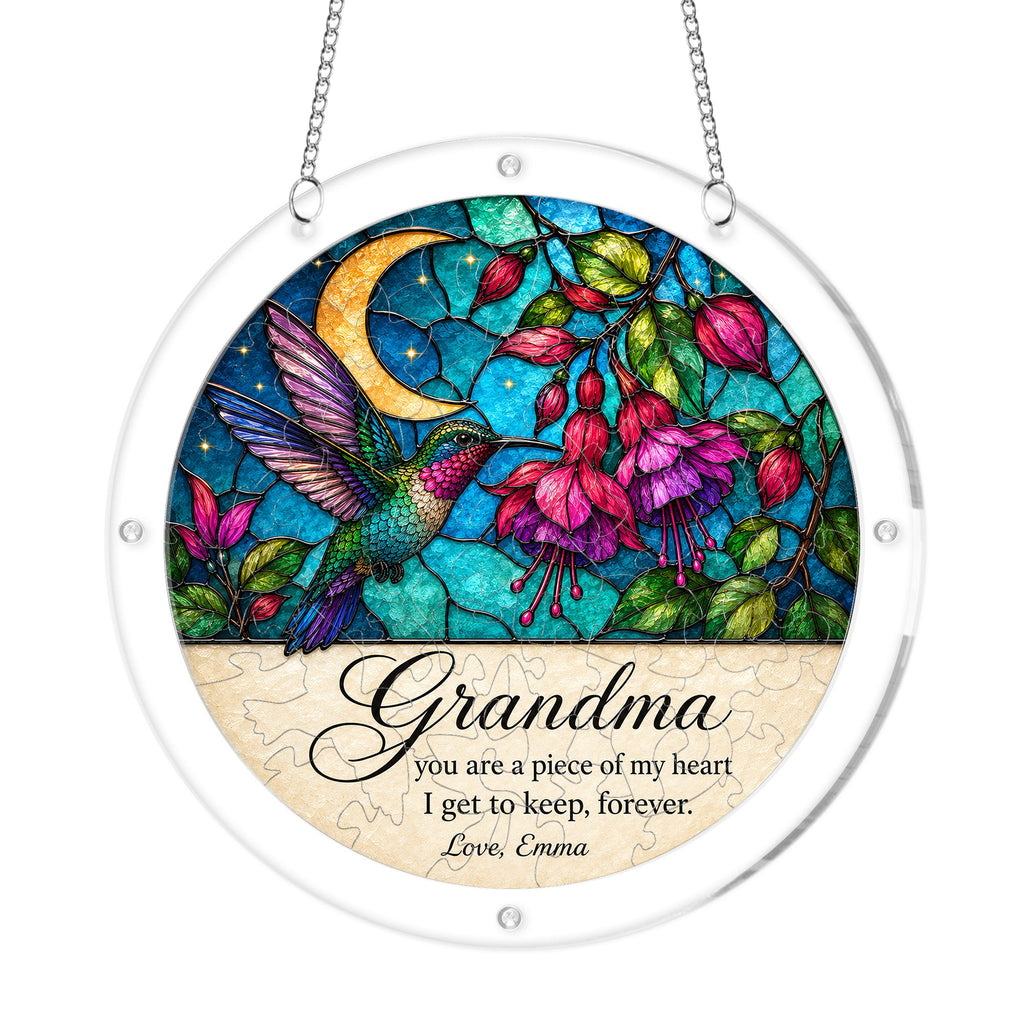 Personalized Grandma Hummingbird Acrylic Puzzle Suncatcher