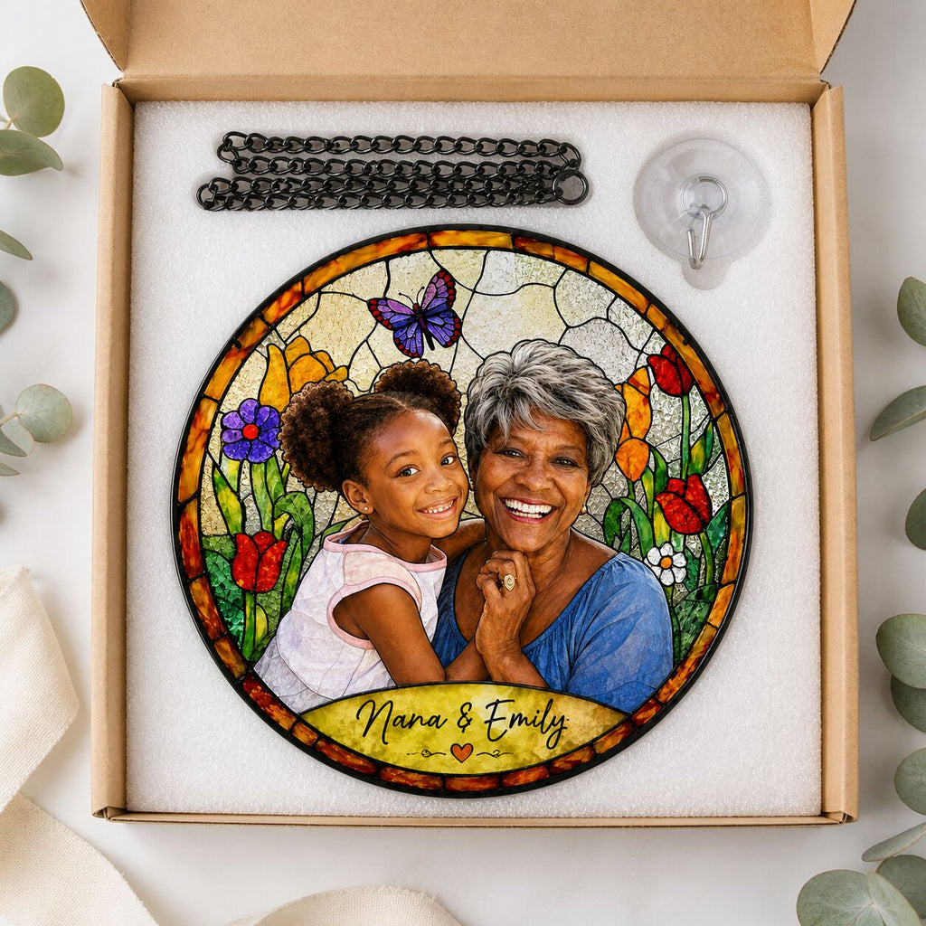 Personalized Spring Garden Photo Stained Glass Suncatcher