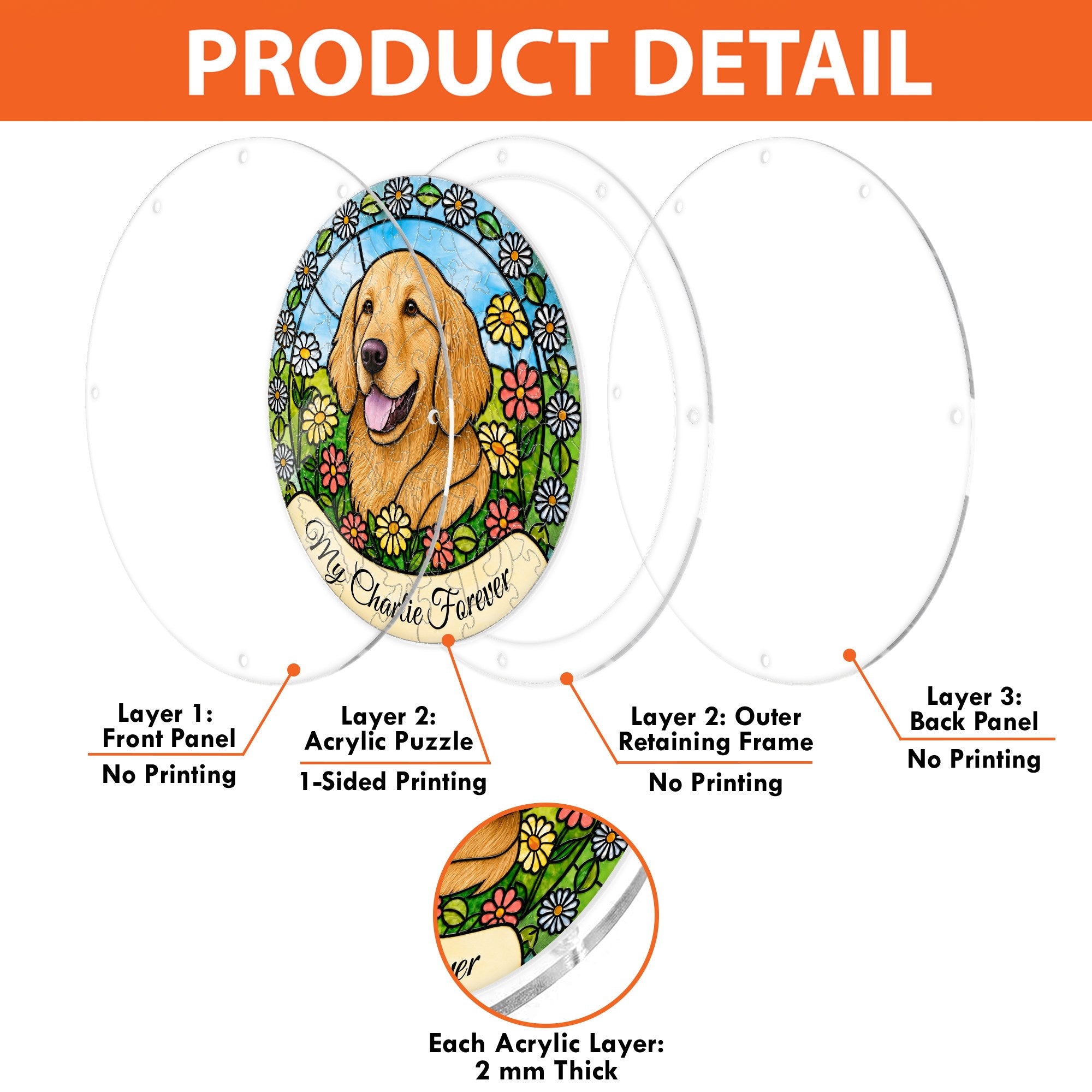 Product detail of the layered 2 mm acrylic panel puzzle construction