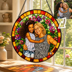 Personalized Floral Mosaic Photo Stained Glass Suncatcher