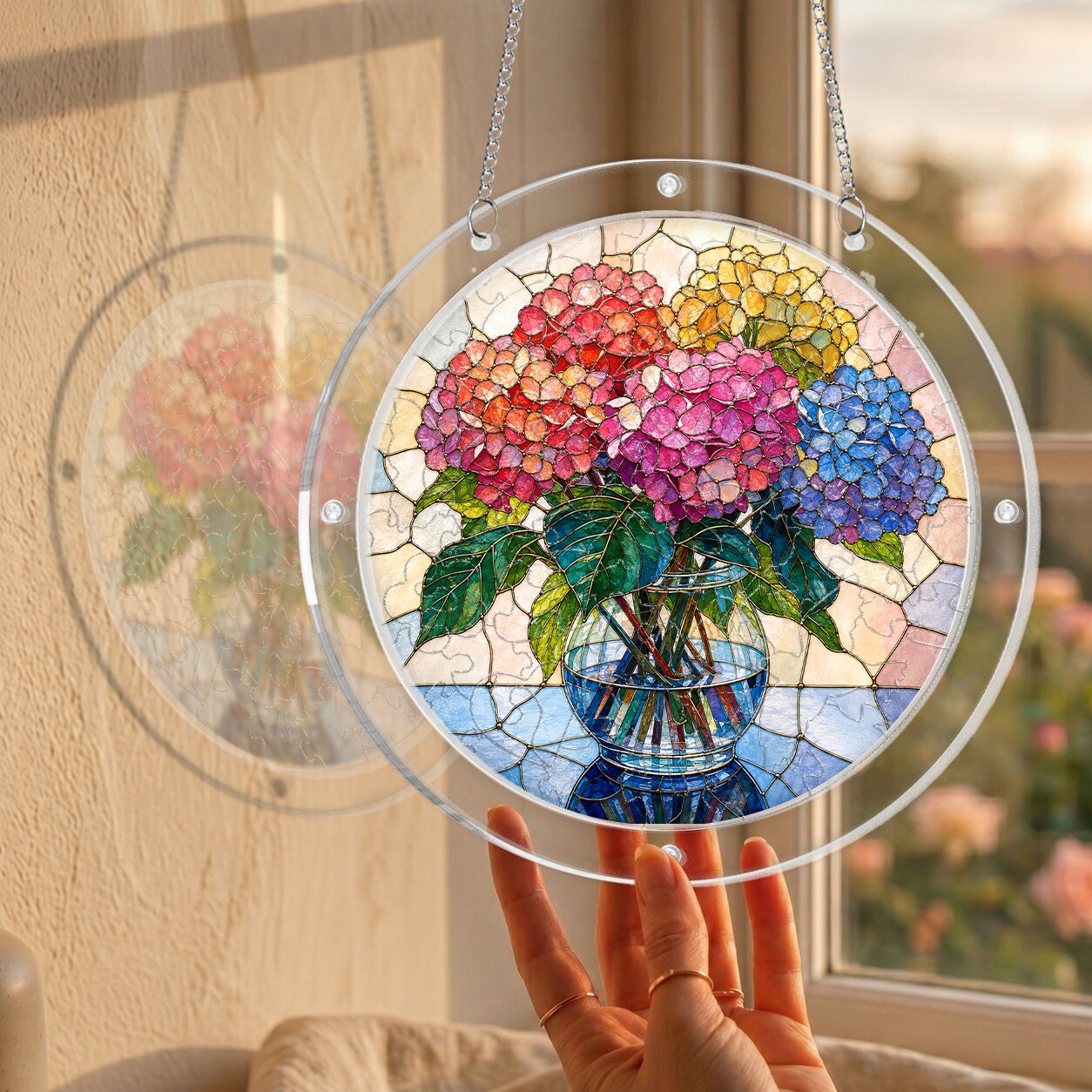 Blushing Hydrangea Acrylic Puzzle Suncatcher