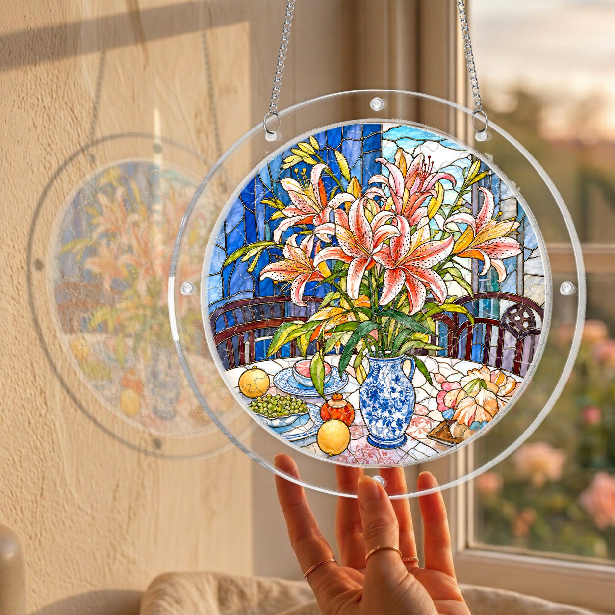 Pink Stargazer Lily Acrylic Puzzle Suncatcher