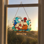 Personalized Beach Chicken Couple Holographic Acrylic Suncatcher