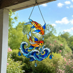 Koi Fish Couple Ocean Wave Holographic Acrylic Suncatcher