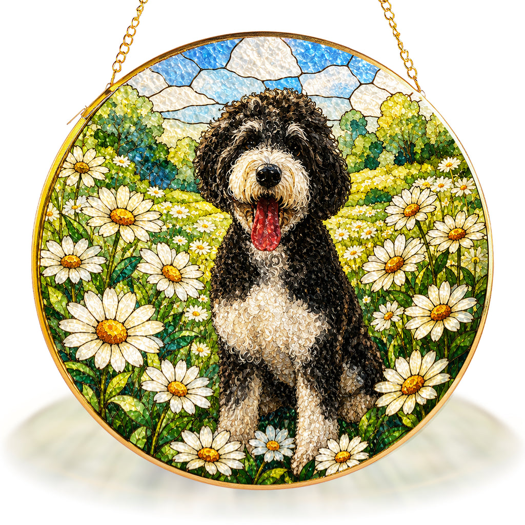 Doodle Dog in Daisy Field Suncatcher