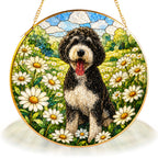 Doodle Dog in Daisy Field Suncatcher