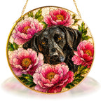 Black Lab & Peonies Glass Suncatcher