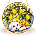 White Puppy & Lemons Glass Suncatcher
