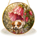Puppy & Pink Flower Rain Suncatcher