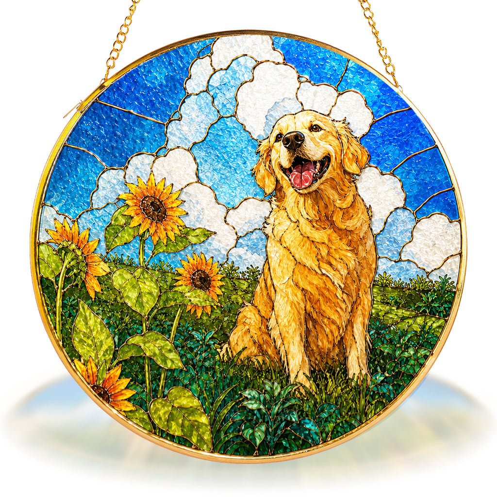 Golden Retriever Sunflower Field Suncatcher