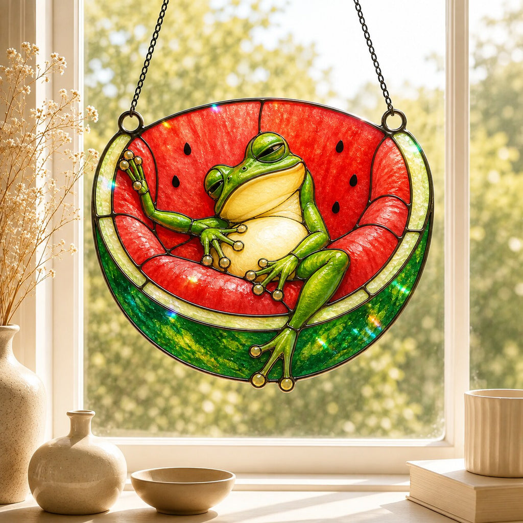 Watermelon Frog Holographic Acrylic Suncatcher