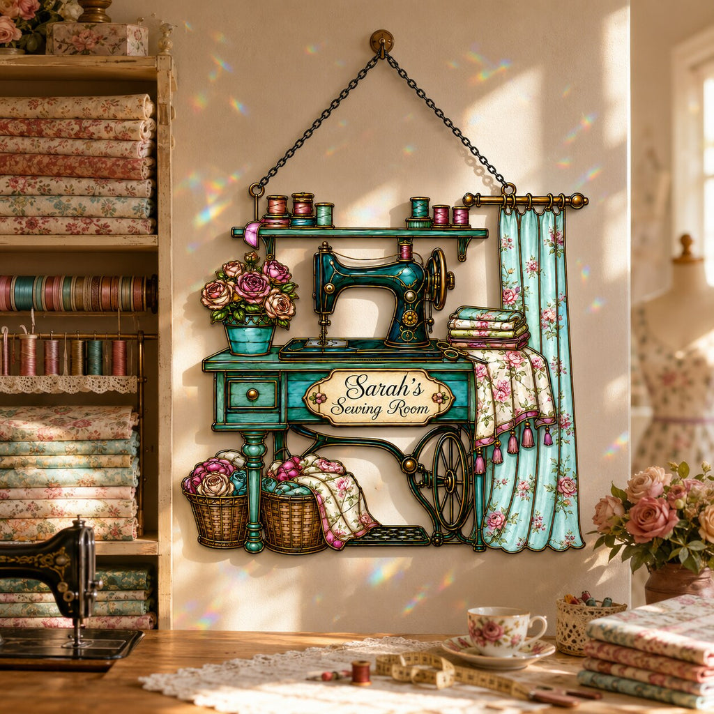 Personalized Vintage Sewing Machine Holographic Acrylic Suncatcher