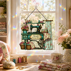 Personalized Vintage Sewing Machine Holographic Acrylic Suncatcher
