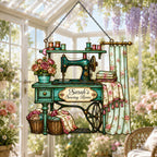 Personalized Vintage Sewing Machine Holographic Acrylic Suncatcher