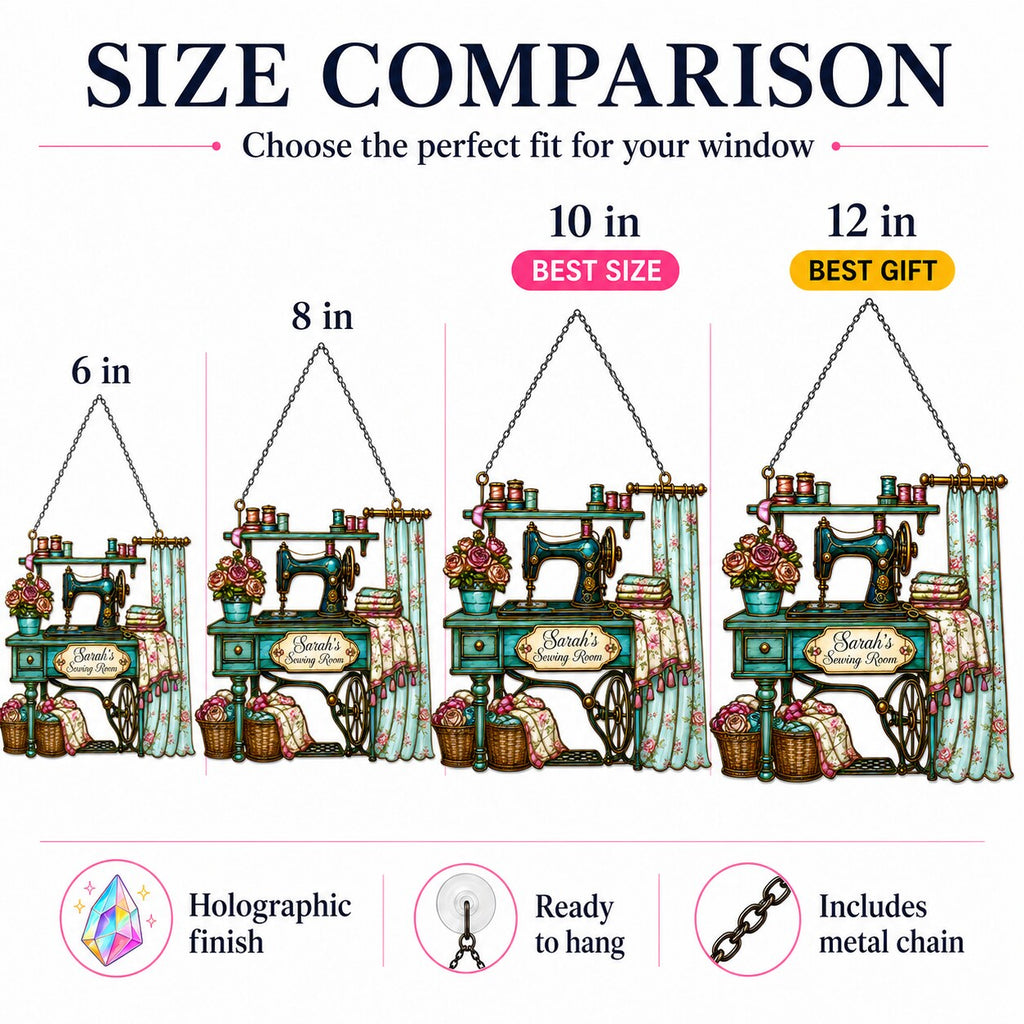 Personalized Vintage Sewing Machine Holographic Acrylic Suncatcher