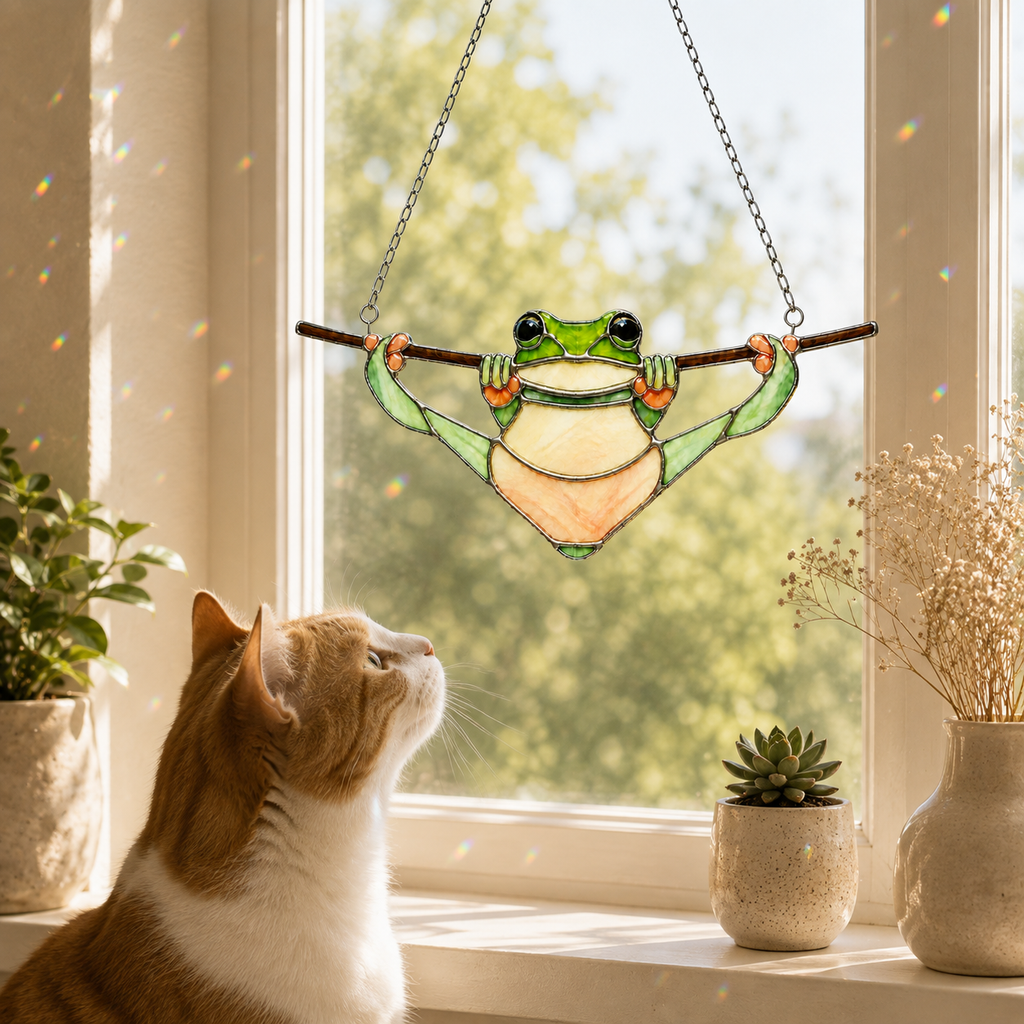 Tree Frog Hanging on a Branch Holographic Acrylic Suncatcher