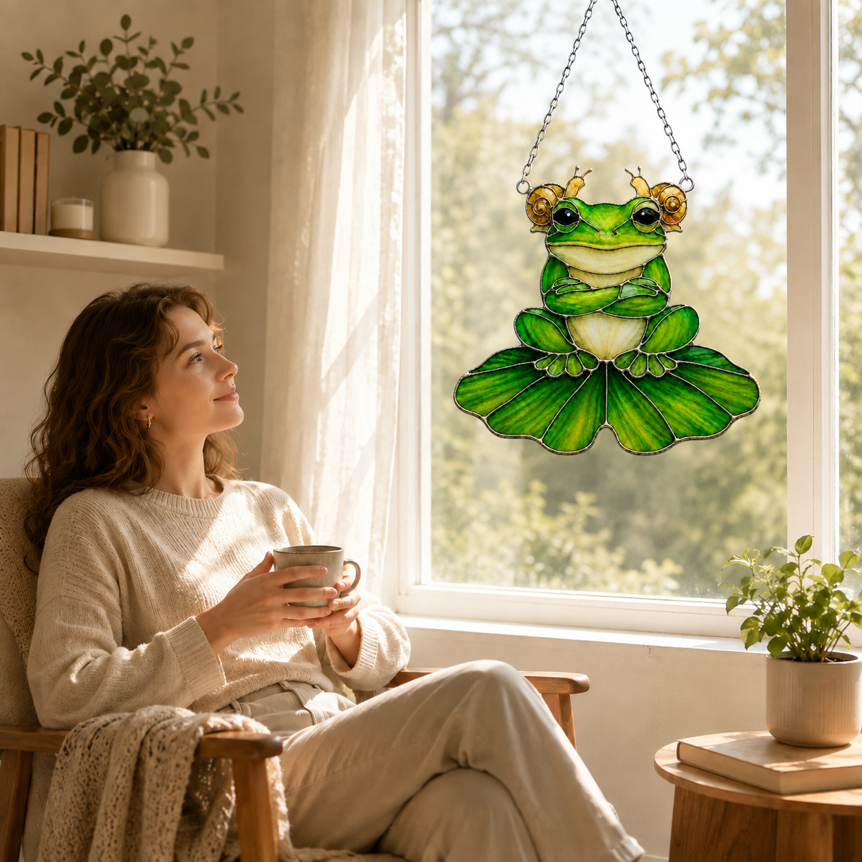 Frog & Snail Friends on Leaf Holographic Acrylic Suncatcher