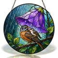 Bird & Purple Bellflower Umbrella Stained Glass Suncatcher