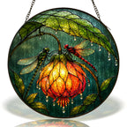 Dragonfly & Glowing Fuchsia Stained Glass Suncatcher