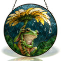 Frog with Sunflower Umbrella Stained Glass Suncatcher