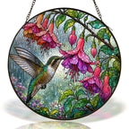 Hummingbird & Fuchsia Stained Glass Suncatcher