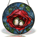 Lovebirds in a Rose Stained Glass Suncatcher