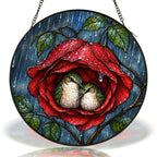 Lovebirds in a Rose Stained Glass Suncatcher