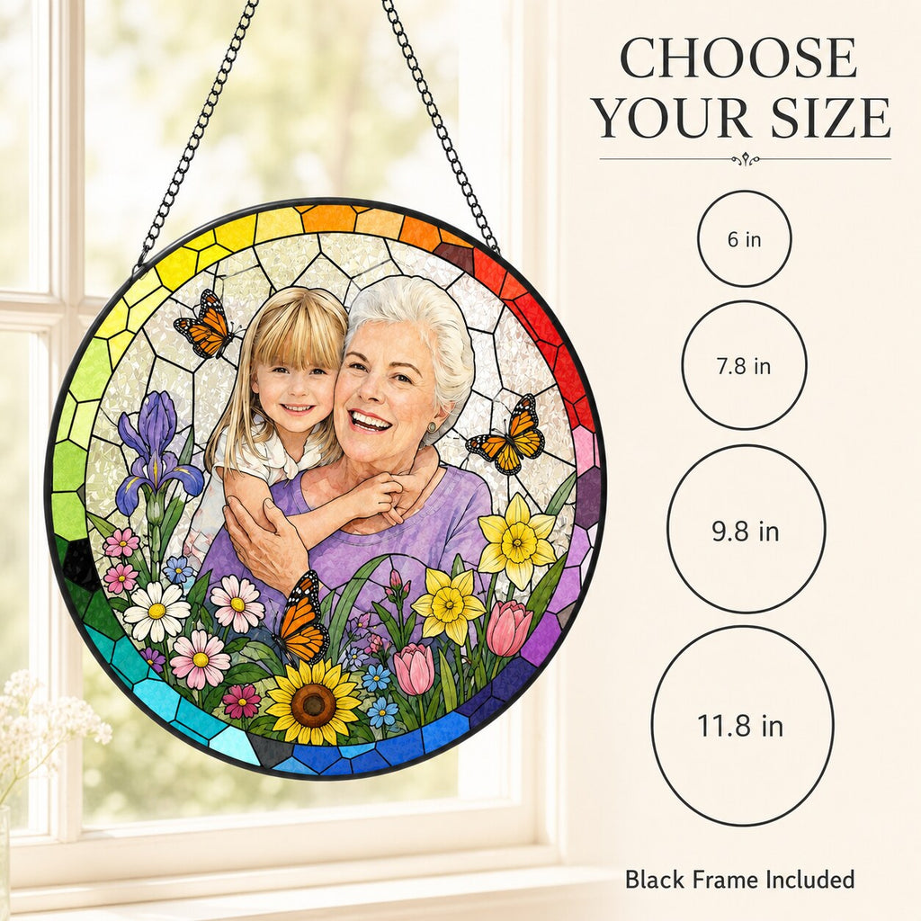 Personalized Rainbow Garden Photo Stained Glass Suncatcher