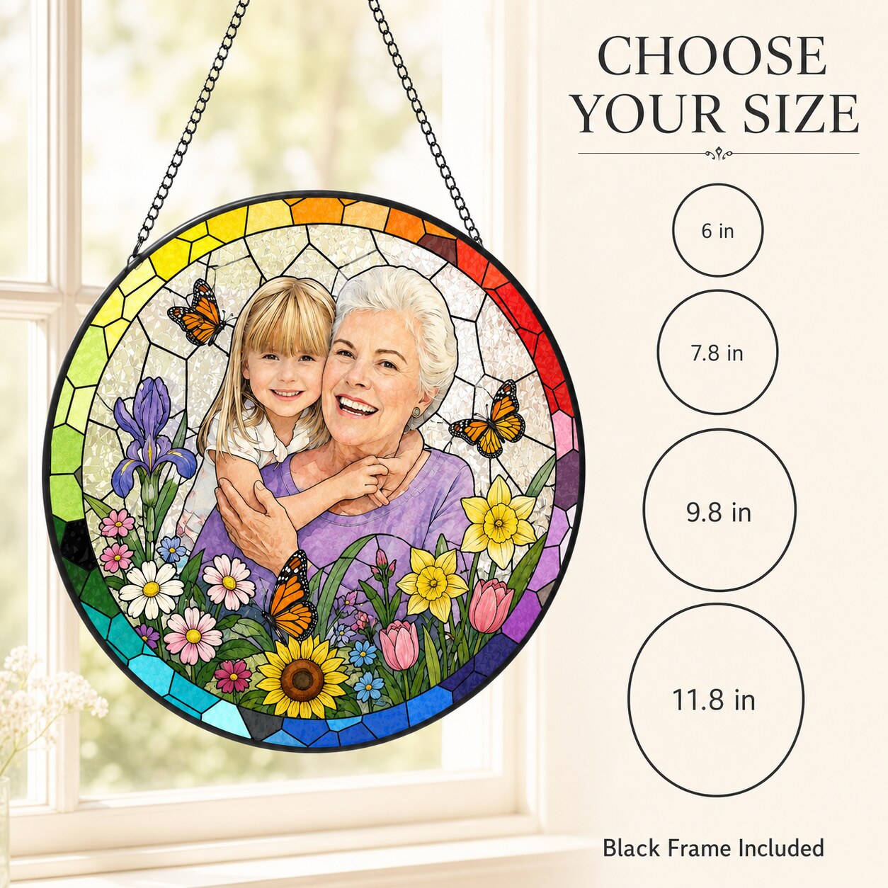 Personalized Rainbow Garden Photo Stained Glass Suncatcher