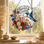 Personalized Nanny's Garden Hummingbird Holographic Acrylic Suncatcher