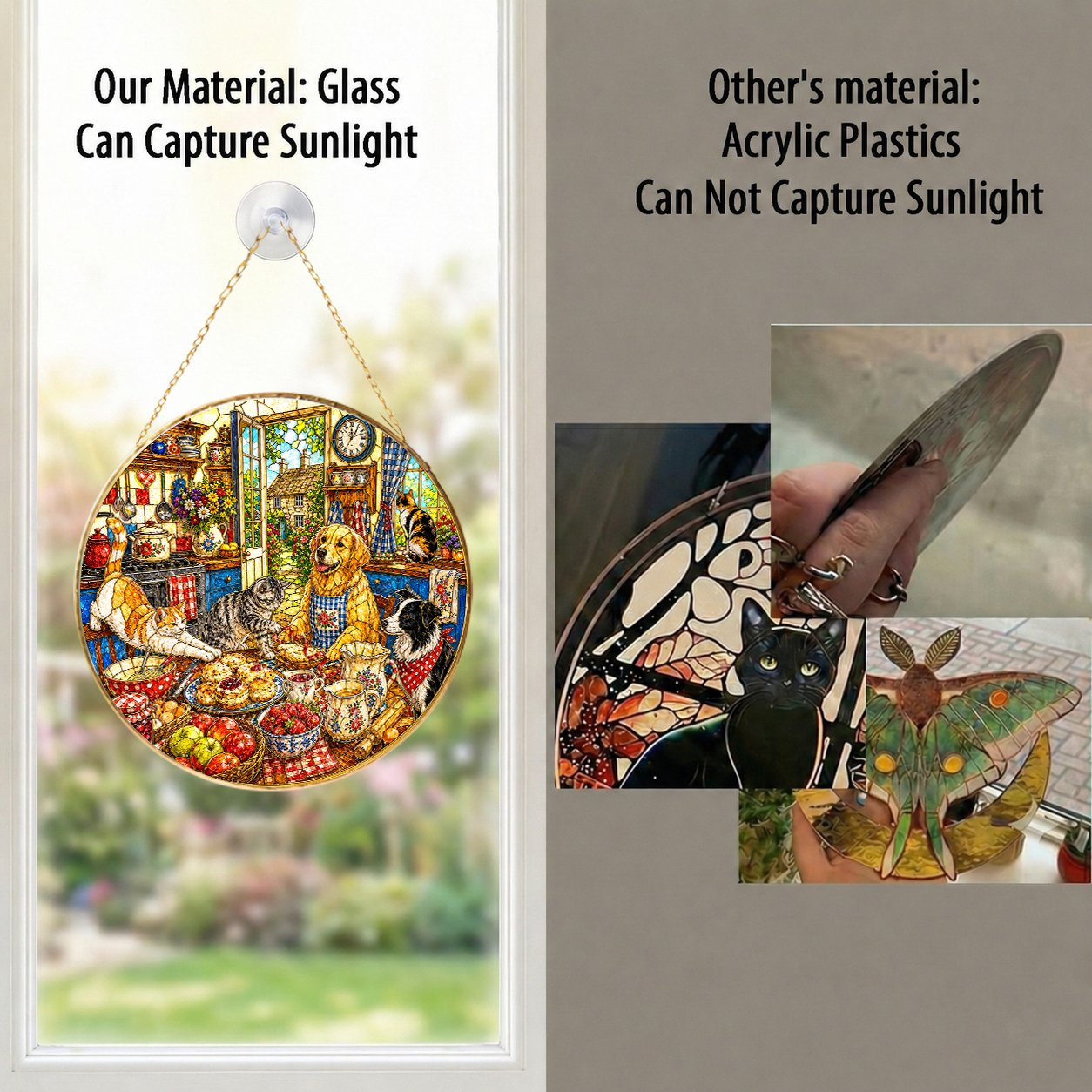 Cats and dogs cottage stained glass suncatcher