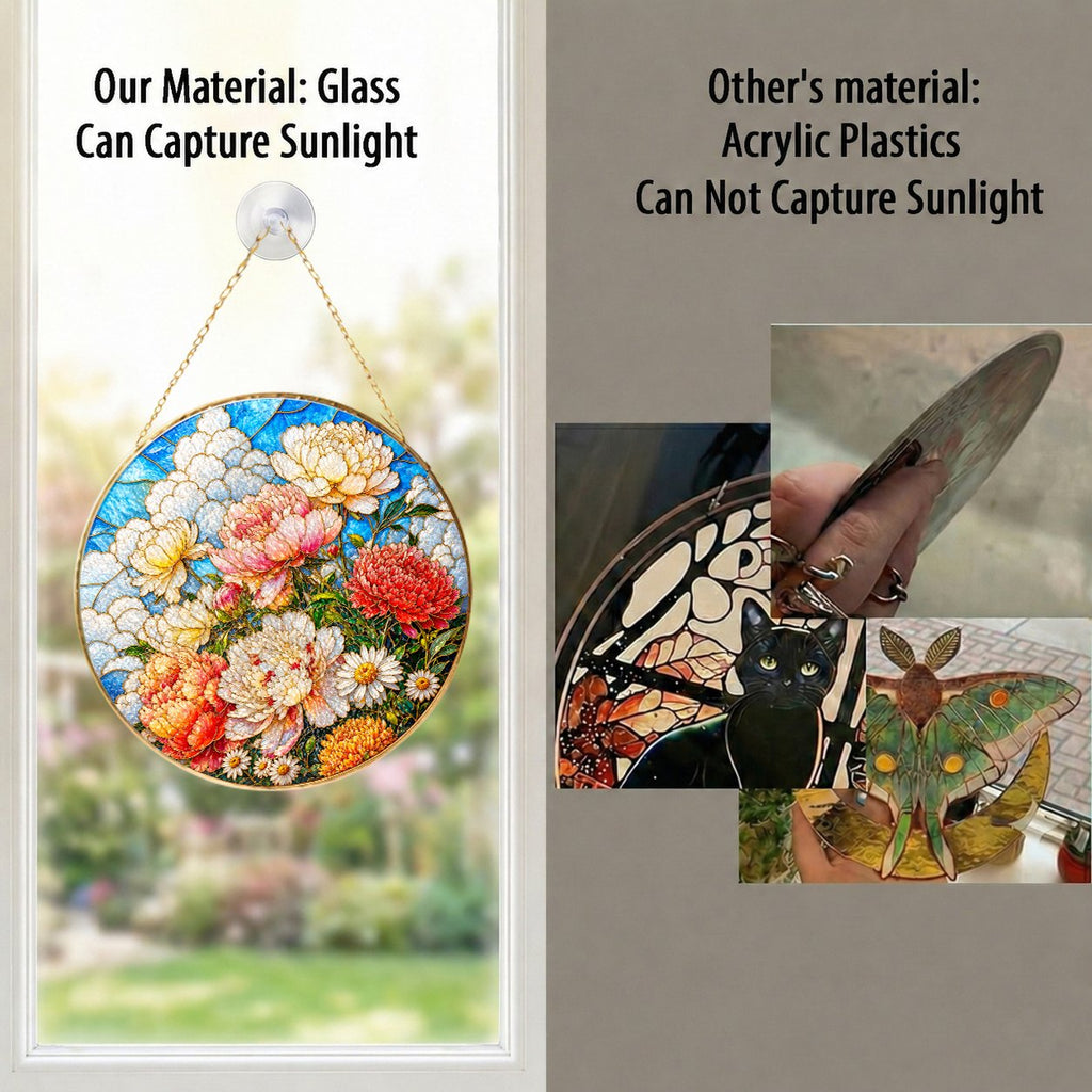 Peony Bouquet Stained Glass Suncatcher