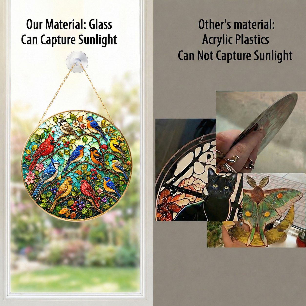 Garden Birds Stained Glass Suncatcher