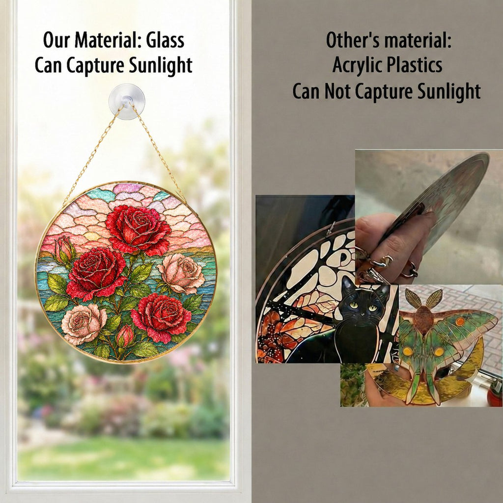Red Rose Stained Glass Suncatcher
