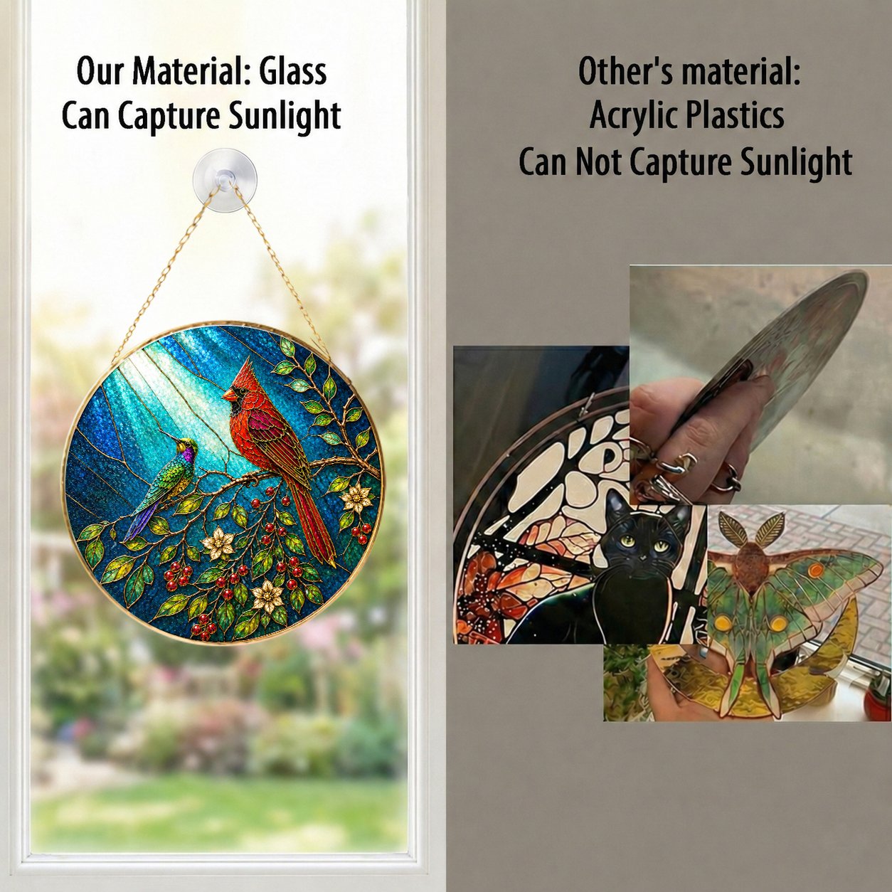 Cardinal Bird Stained Glass Suncatcher